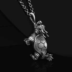 925 Sterling Silver Dragon Turtle Necklace Gift For Men, Chinese Turtle Necklace For Him, Dragon Silver Turtle Necklace Valentines Day Gift