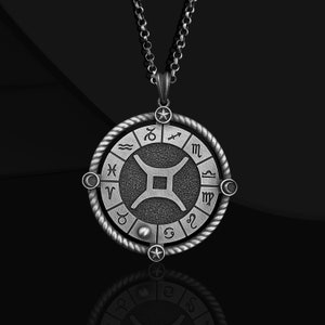 Gemini Handmade Sterling Silver Men Charm Necklace Birthday Gifts, Gemini Zodiac Sign Jewelry, Astrology Pendant, Gemini Horoscope Necklace