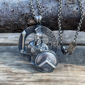 Oxidized Sterling Silver Spartan Helmet Necklace: Handmade Warrior Pendant