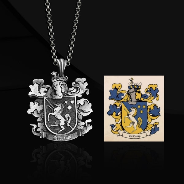 Family Custom Crest Coat of Arms Pendant Necklace, Family Crest Necklace Coat of Arms Pendant, Custom Family Crest Coat of Arms Necklace