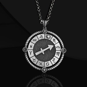 Sagittarius Sterling Silver Men Charm Necklace Birthday Gift, Sagittarius Charm Necklace for Him, Sterling Silver Zodiac Men Jewely