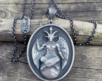 Baphomet Goat Head Necklace: Oxidized Sterling Silver Satanic Jewelry