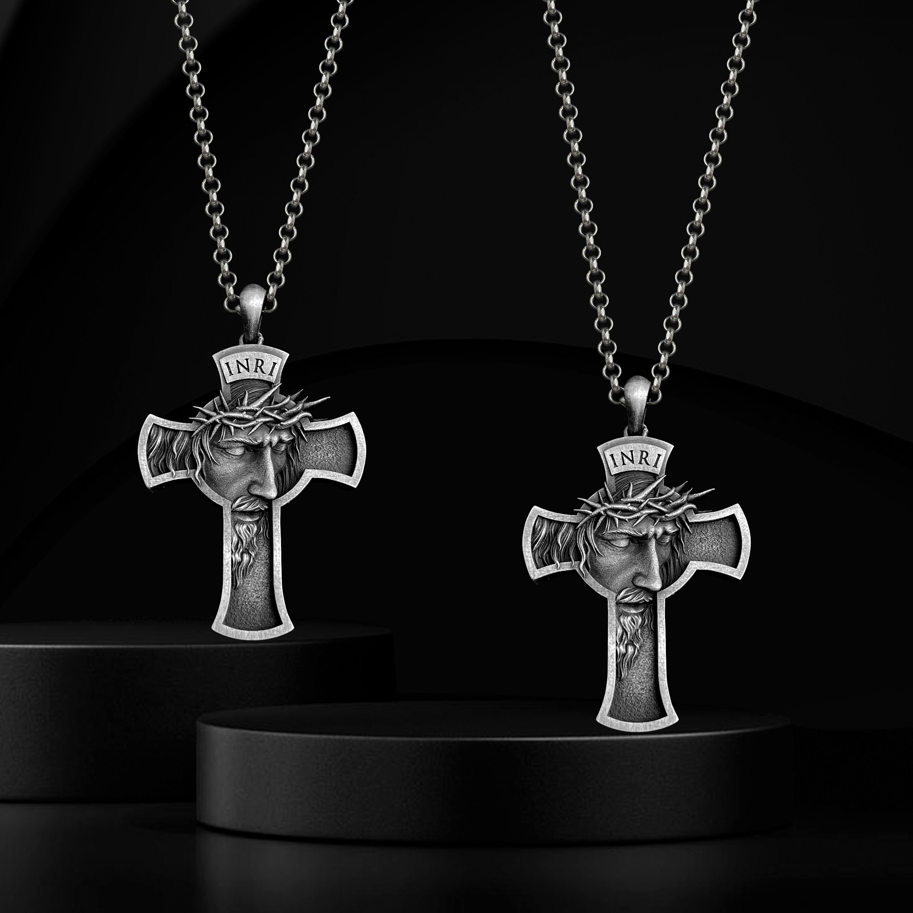 アクセサリー vintage silver925 Jesus cross necklace Silver 925 Gold Plated HUGE 3.5