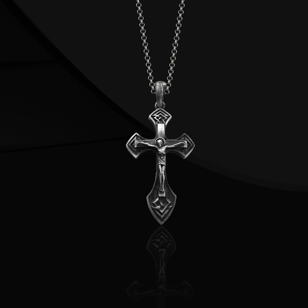 Crucifixion of Jesus Catholic Necklace, Sterling Silver Cross Necklace for Christian, Faith