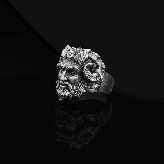 Oxidized Sterling Silver Pan God Ring: Gothic Greek Mythology Jewelry
