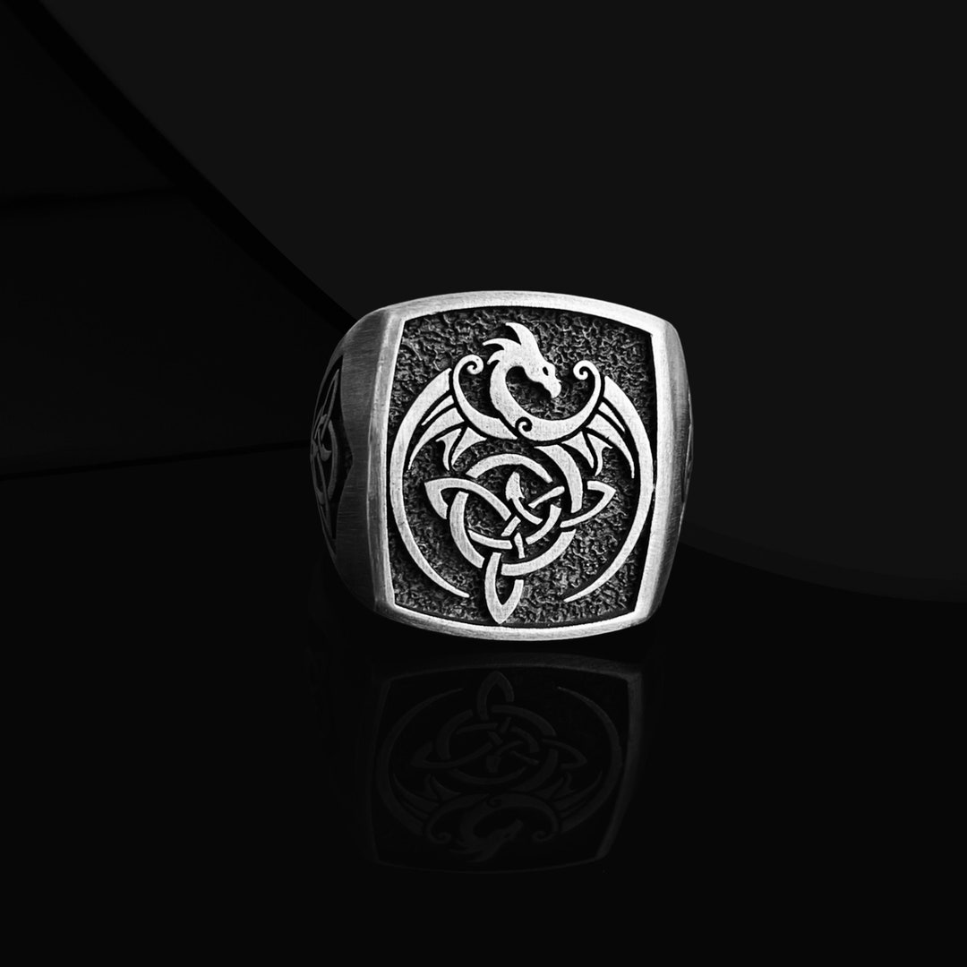 925 Sterling Silver Dragon Ring Gift for Husband, Men's Tribal Signet ...