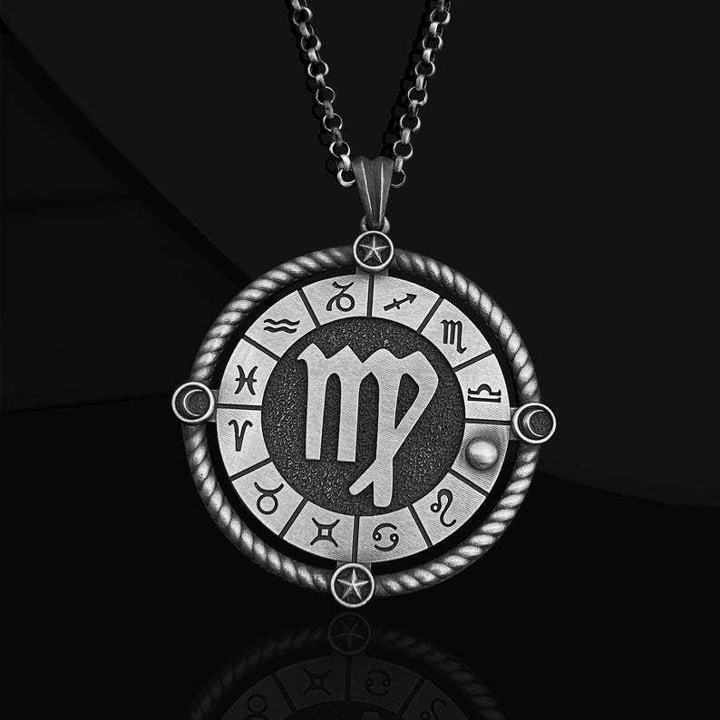 Virgo Handmade Sterling Silver Men Charm Necklace Gifts for Men, Virgo  Zodiac Sign Jewelry, Astrology Virgo Pendant, Horoscope Men Necklace