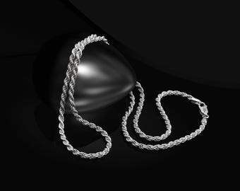 Handmade 925 Sterling Silver Rope Chain Necklace: Chunky Silver