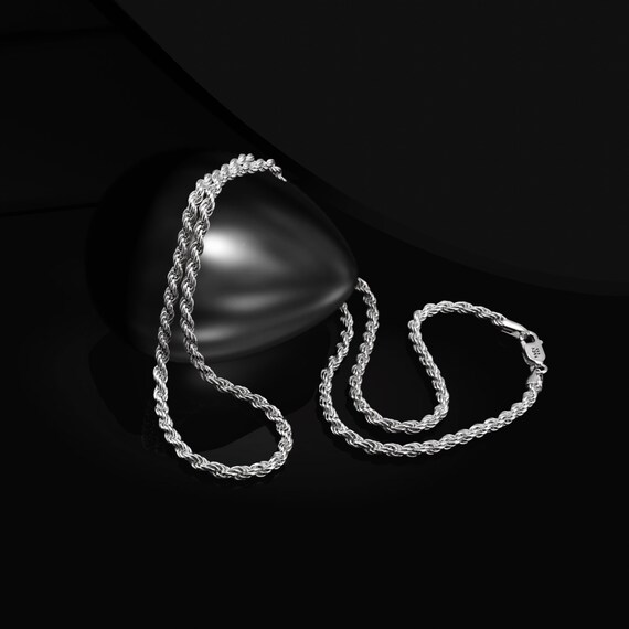 Handmade 925 Sterling Silver Rope Chain Necklace: Chunky Silver