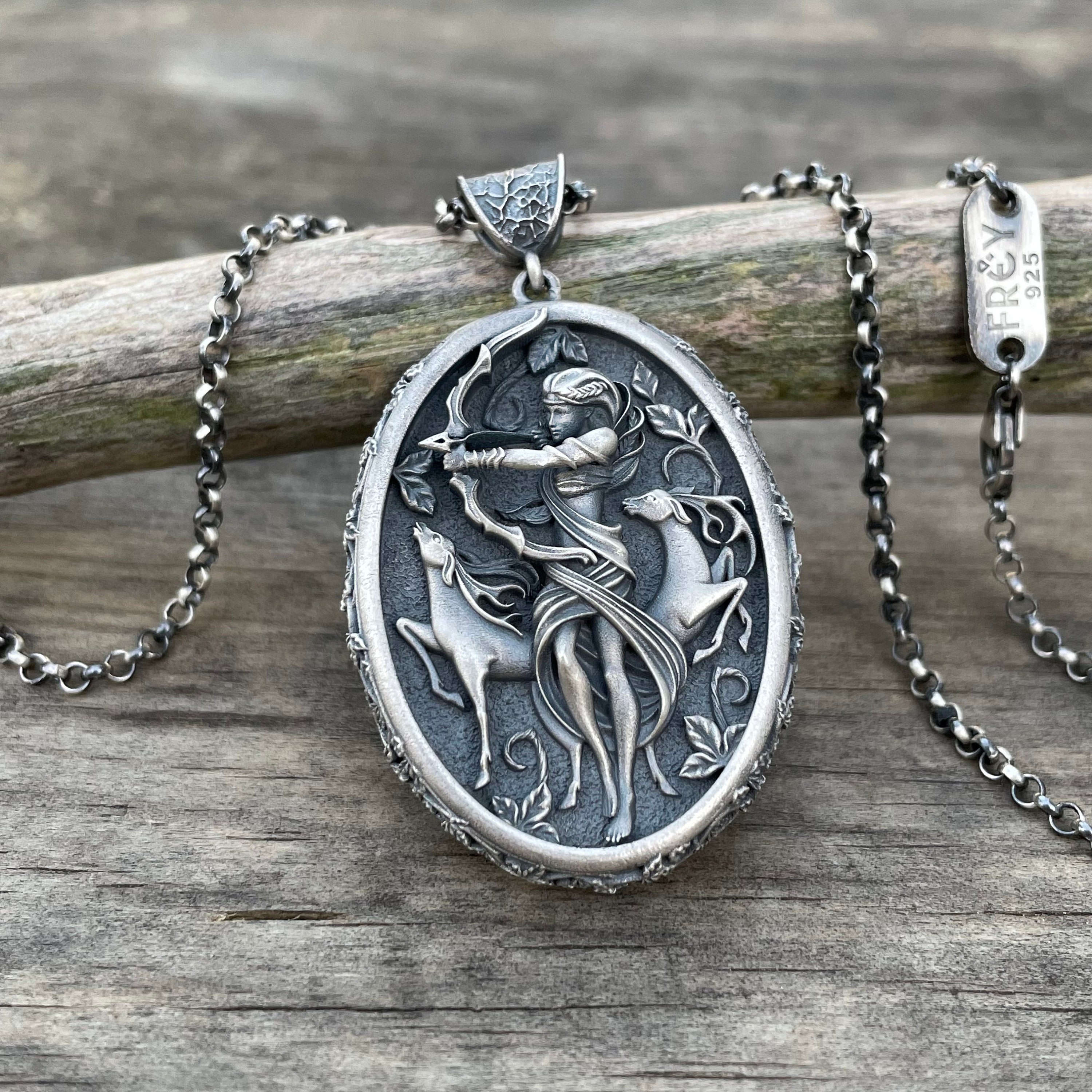 Oxidized Sterling Silver Artemis Necklace: Greek Goddess Diana