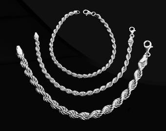 Handmade 925 Sterling Silver Rope Chain Bracelet - Polished Finish