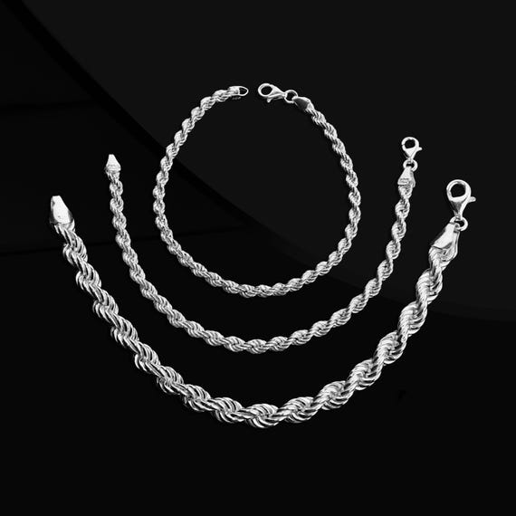 925 Sterling Silver Rope Chain Bracelet, Handmade Rope Chain