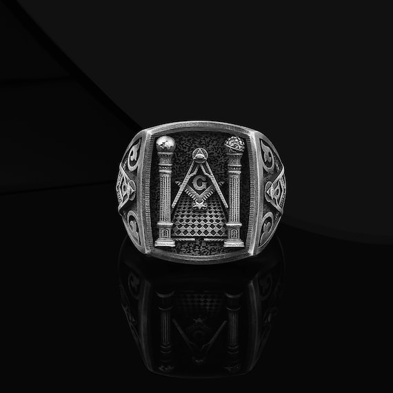 Handmade Oxidized Sterling Silver Freemason Ring: Eye of Providence Signet