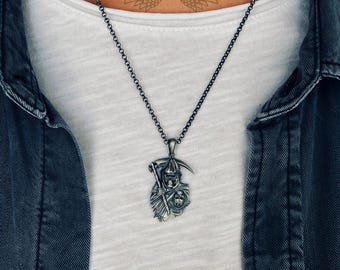 Collana Lunga Nera Con Ciondolo Teschio, Stile Hip Hop E Biker, Catena Subarashio