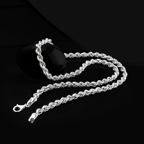 Handmade 925 Sterling Silver Rope Chain Necklace: Chunky Silver