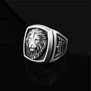 Handmade Lion Sterling Silver Men's Signet Ring - 925 Silver, Boho Lion Design, No Gemstone - View #11