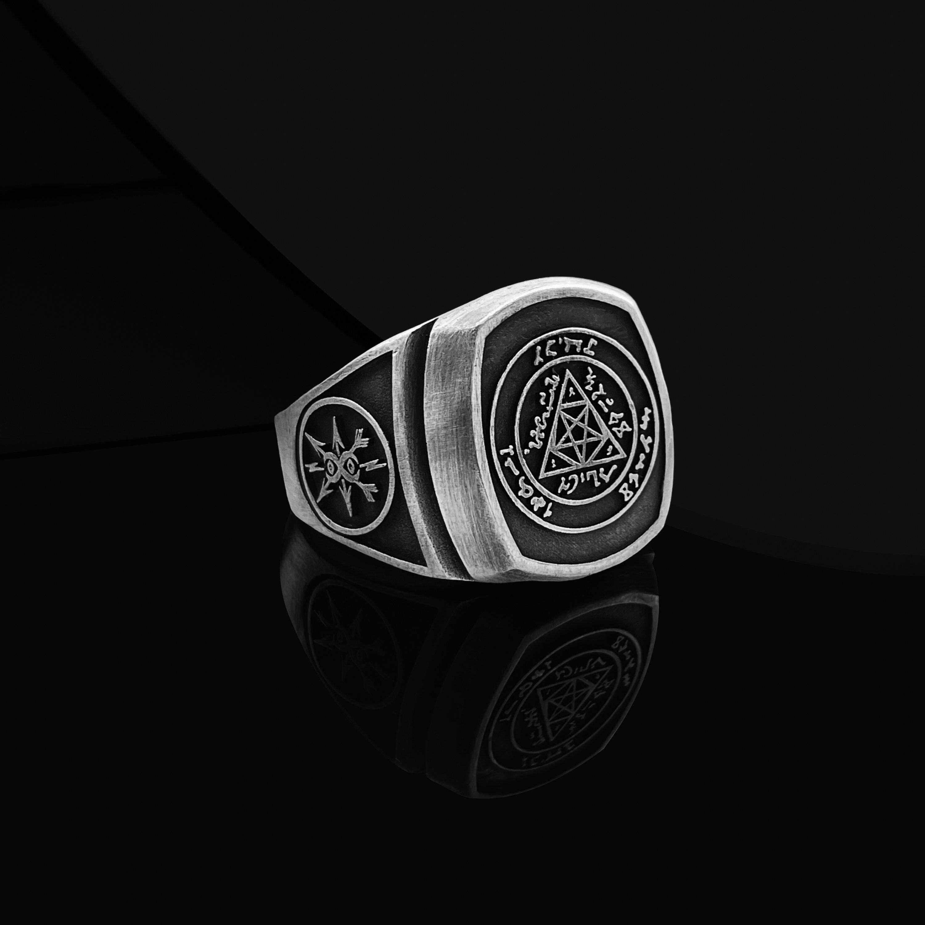Pentagram Silver Ring: Occult Satanic Wax Seal, Gothic Jewelry - Etsy