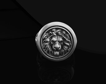 Handmade Lion Sterling Silver Men's Signet Ring - 925 Silver, Boho Lion Design, No Gemstone - View #2