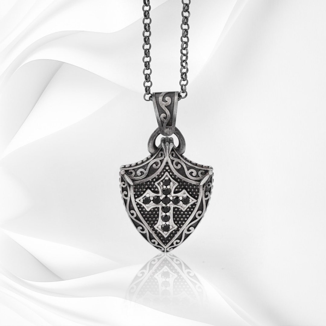 Men's Sterling Silver Celtic Cross Shield Pendant - Zircon Gemstone - Etsy