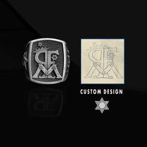 Custom Sterling Silver Coat of Arms Signet Ring - Family Crest