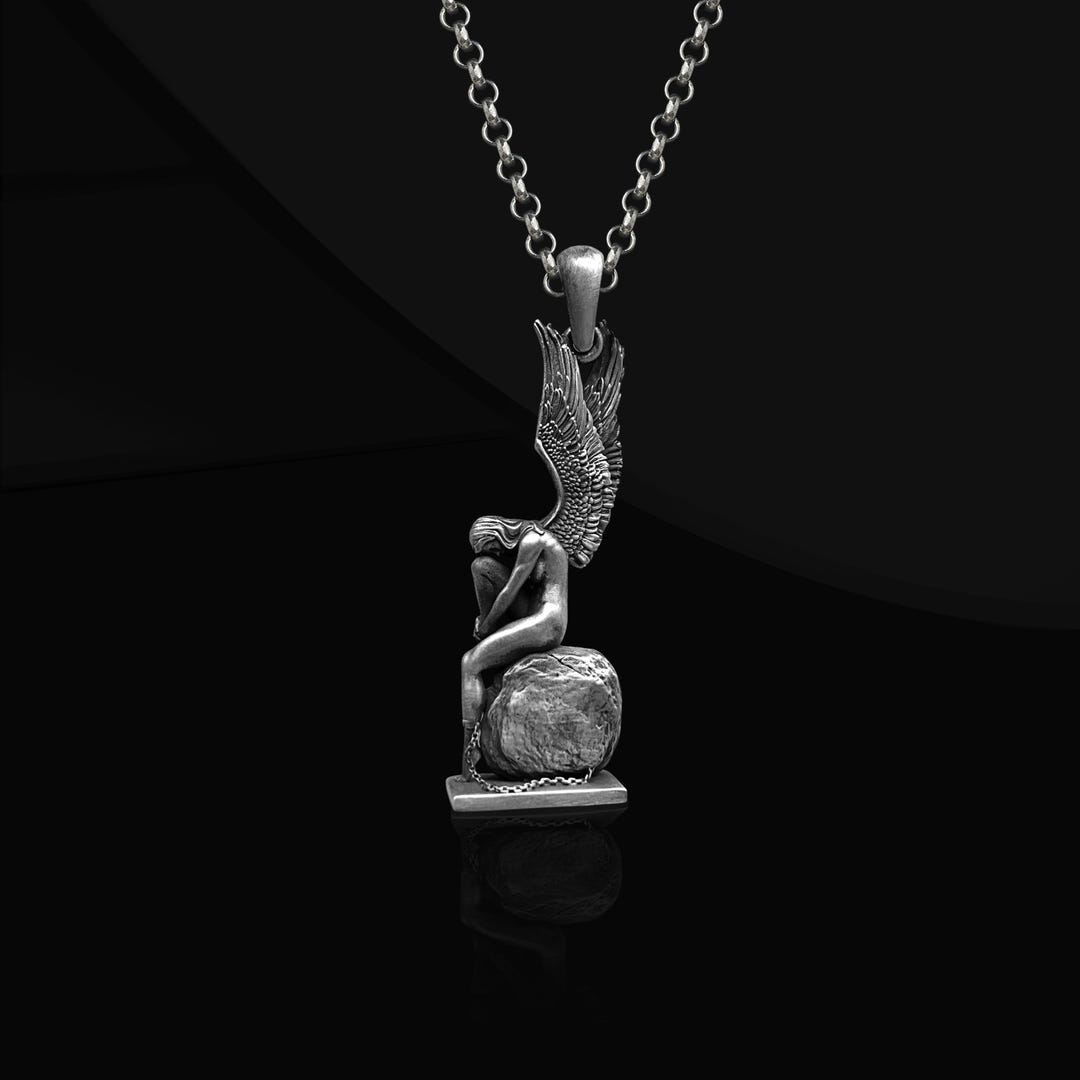 Fallen Angel Rhinestone Oxidized Sterling Silver Fallen Angel Necklace: Gothic Fantasy Women ...