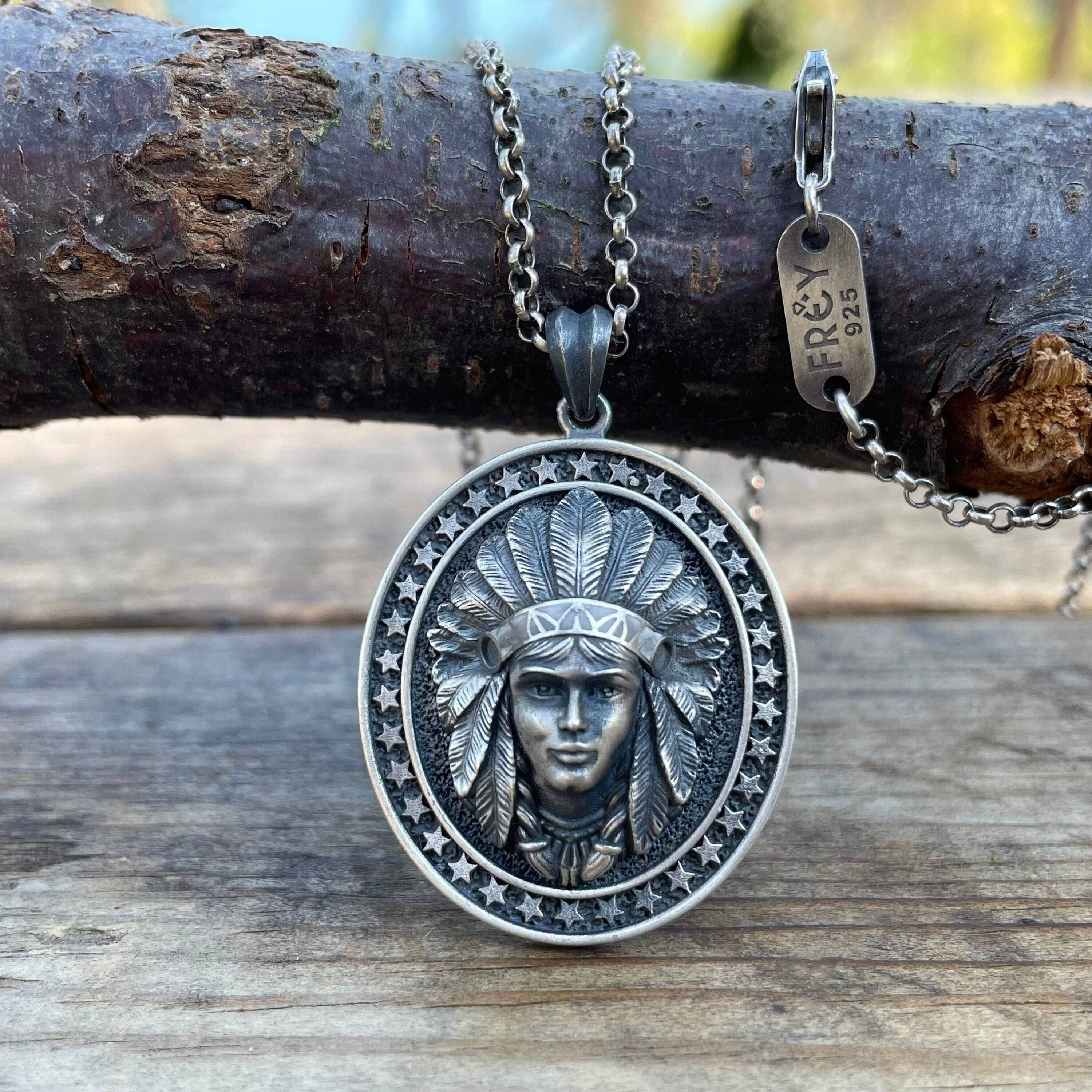 Indiani nativi americani con ciondolo in argento sterling con copricapo .925 x 1