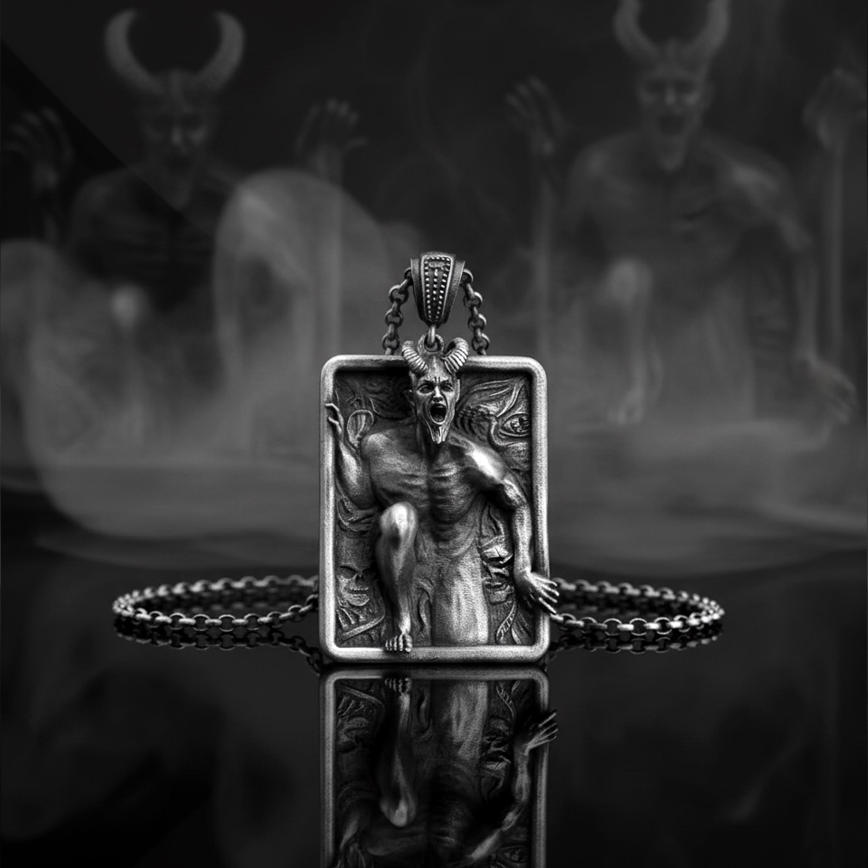 Sterling Silver Baphomet Pendant: Goat Head Satanic Necklace - Etsy