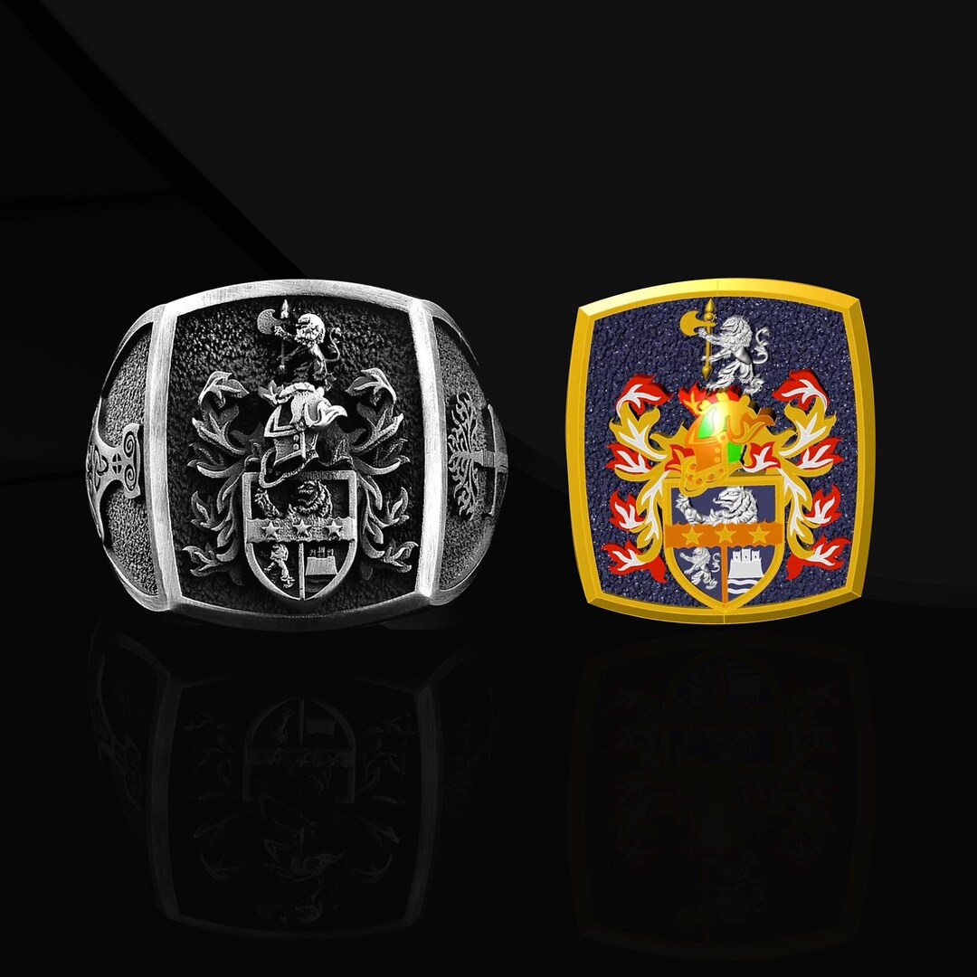 thumbnail image 2 of Coat Of Arms Ring, 925 Sterling Silver Men's Signet Ring, Family Crest, Personalized, Handmade 2 of 2
