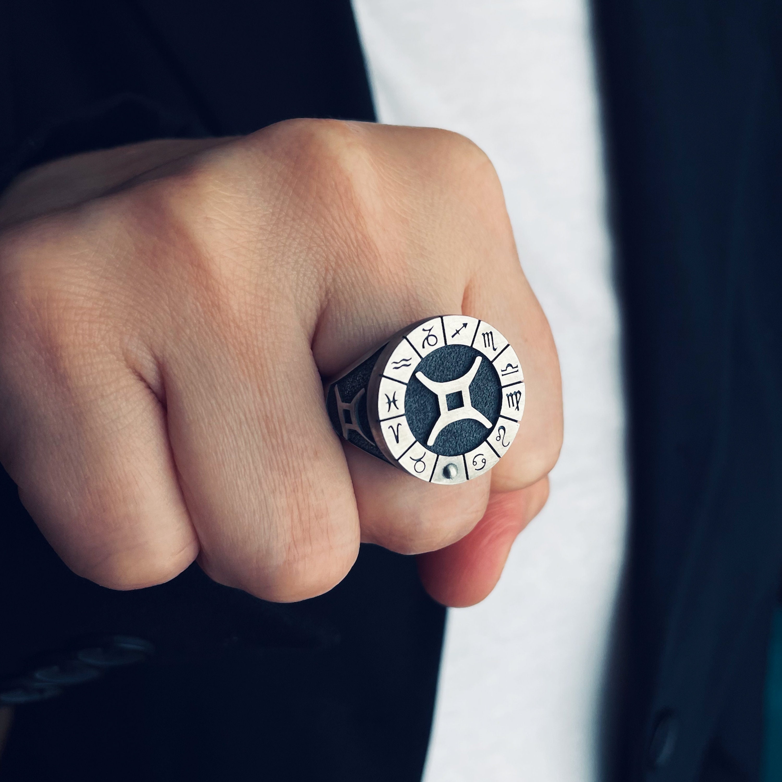 Gemini Sterling Silver Zodiac Astrology Ring Gift for Men Etsy