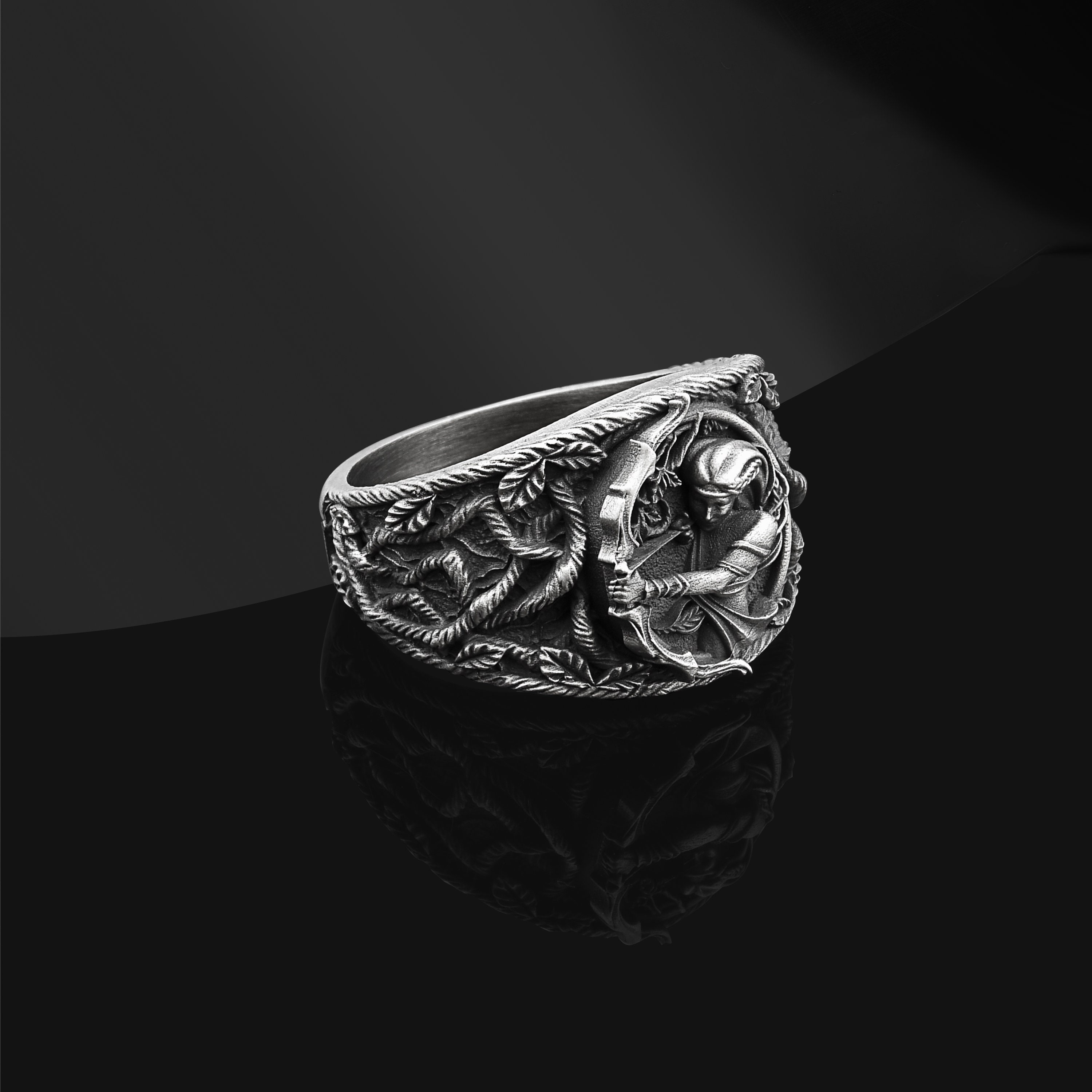 Artemis Ring: Oxidized Sterling Silver Greek Goddess Mythology
