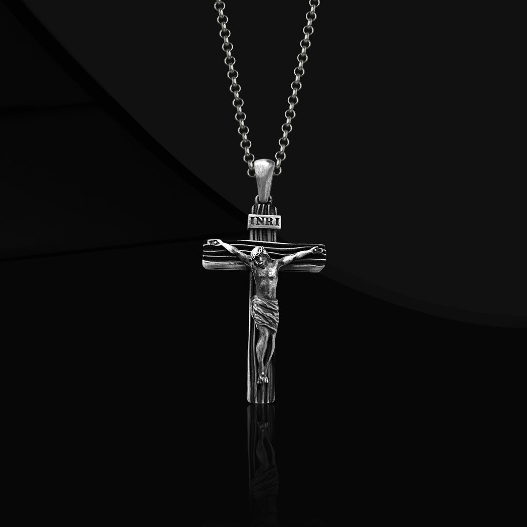 Sterling Silver Crucifix Cross Necklace for Him, Inri Jesus Christ ...