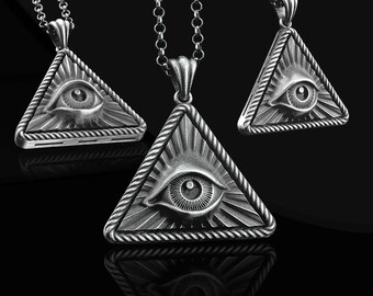 スターリングシルバーのプロビデンスの目ネックレス：フリーメーソンの