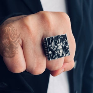 Gorgon Medusa 925 Sterling Silver Greek Mythology Men Ring, Medusa Gothic Ring, Gorgon Medusa Silver Jewelry, Medusa Silver Men Ring gifts