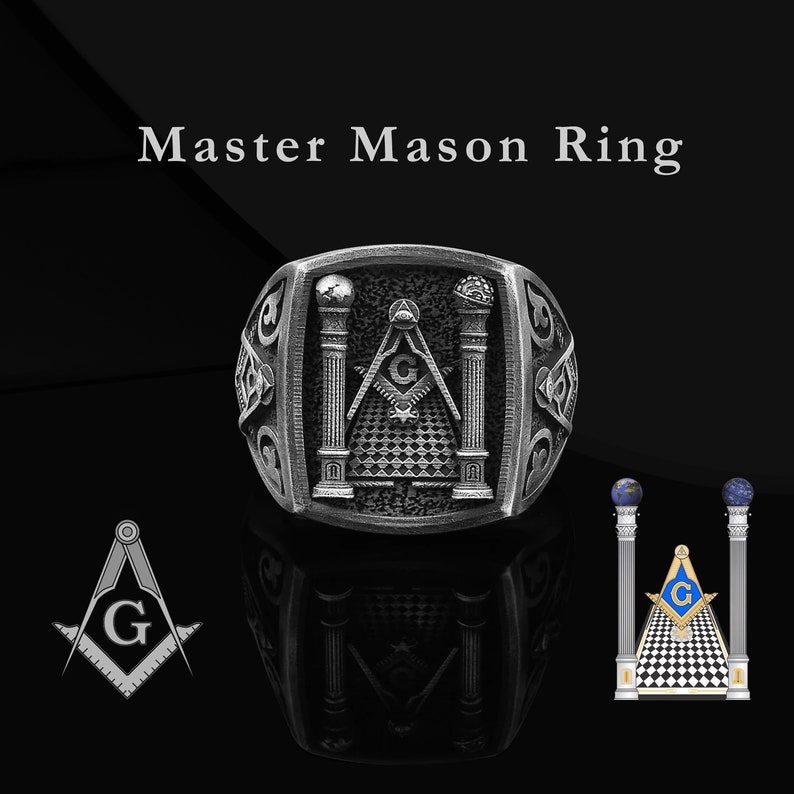 Master Mason Symbol with Engraved Eye of Providence Handmade Sterling Silver Men Ring, Freemason and Eye of Providence Silver Men Jewelry