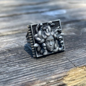 Gorgon Medusa 925 Sterling Silver Greek Mythology Men Ring, Medusa Gothic Ring, Gorgon Medusa Silver Jewelry, Medusa Silver Men Ring gifts