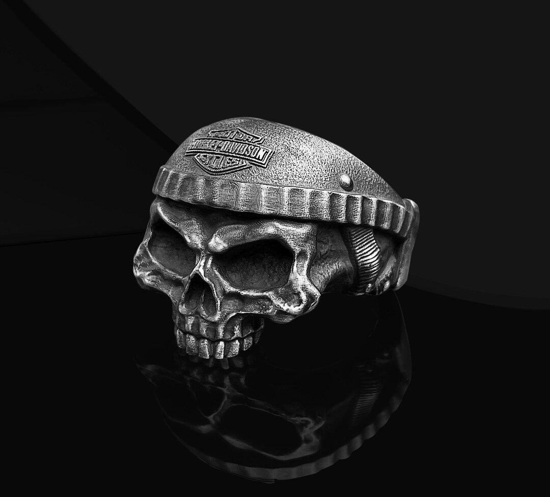 925 Sterling Silver Handmade Biker Skull Ring, Anneau de tête de mort