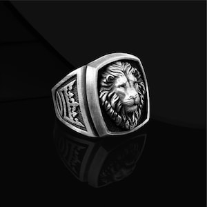 Handmade Lion Sterling Silver Men's Signet Ring - 925 Silver, Boho Lion Design, No Gemstone - View #12