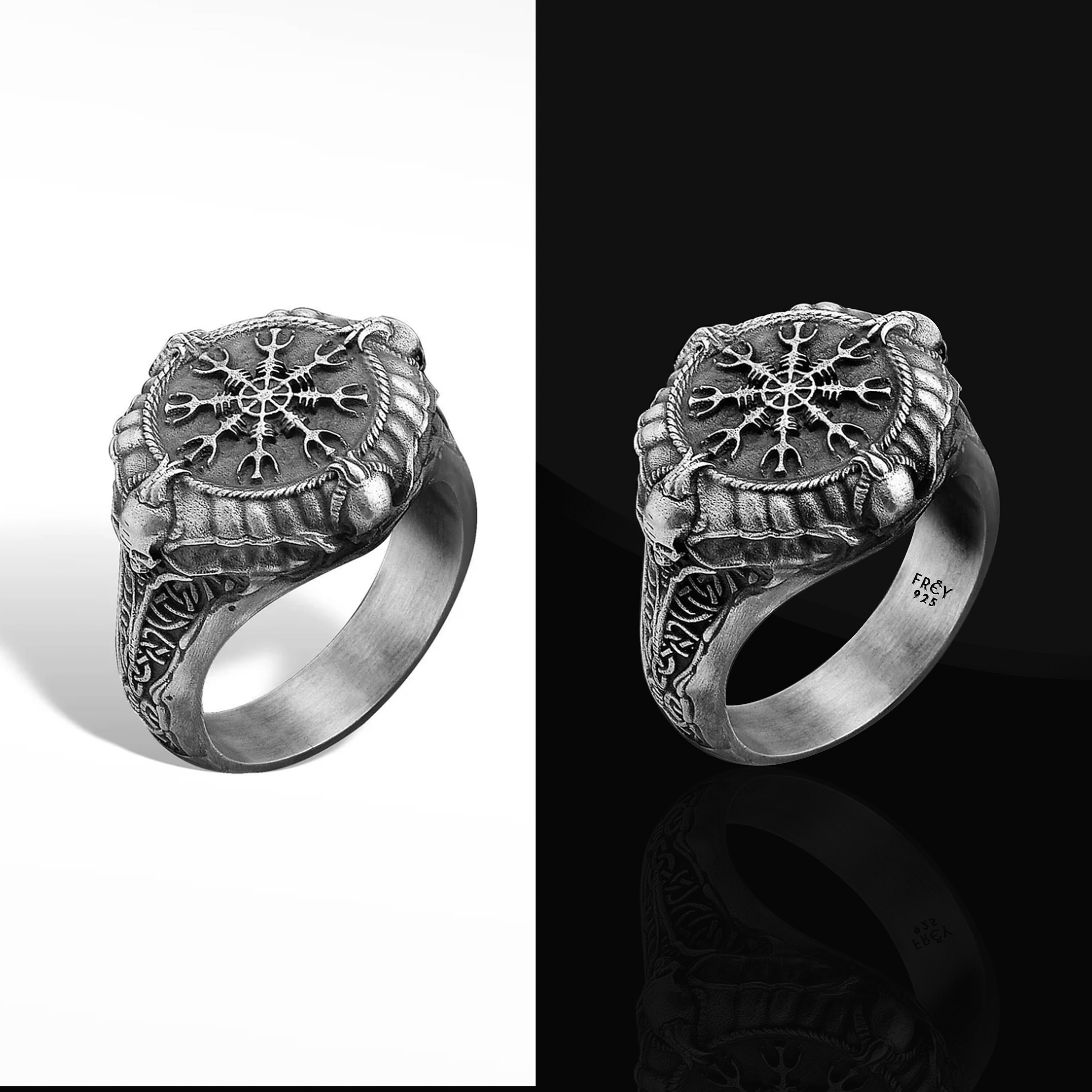 Anello vichingo con rune in argento brunito 925 fatto a mano AB33