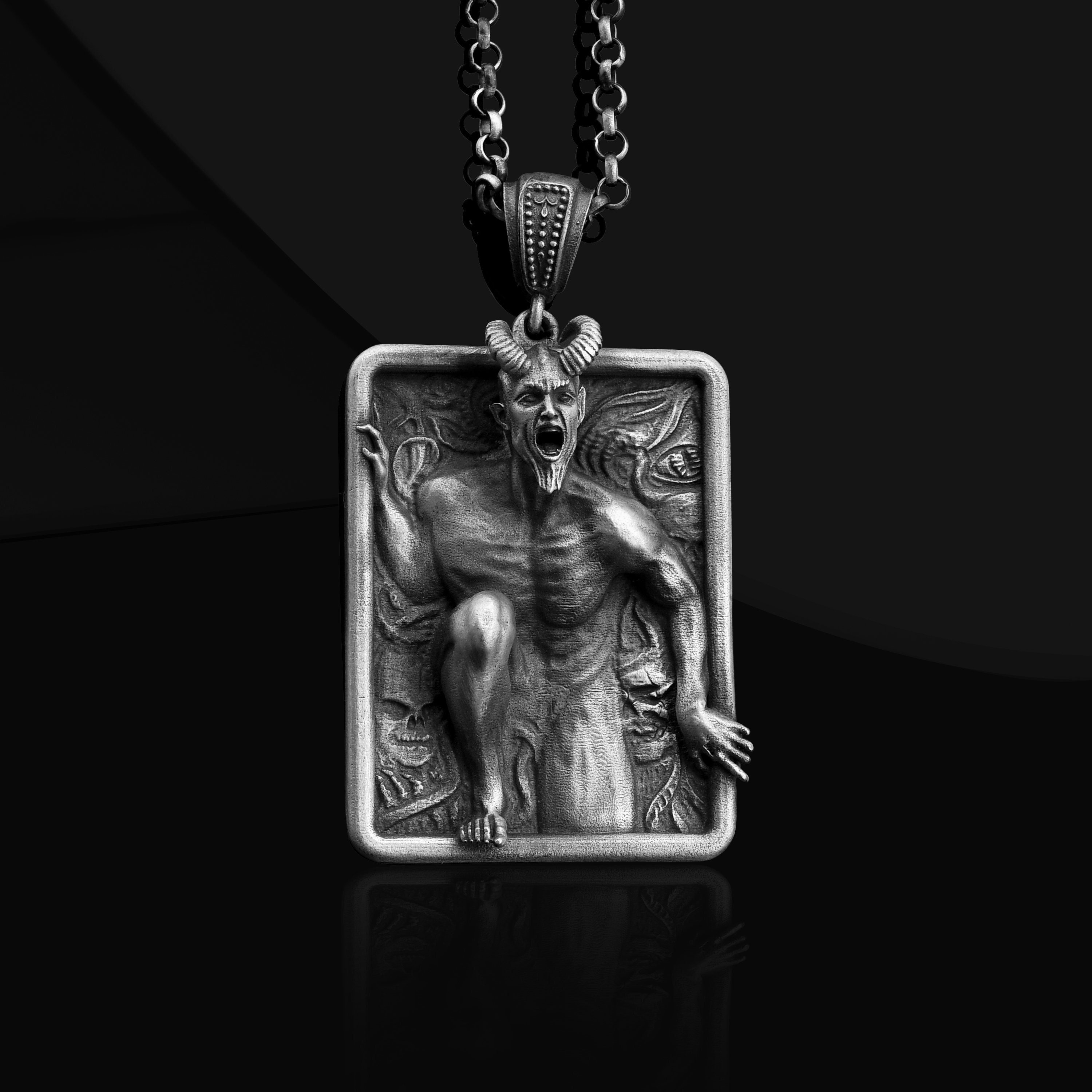 Sterling Silver Baphomet Pendant: Goat Head Satanic Necklace