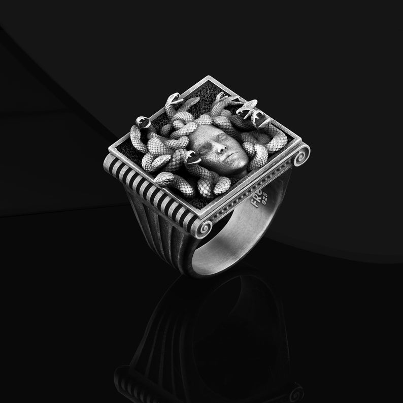 Gorgon Medusa 925 Sterling Silver Greek Mythology Men Ring, Medusa Gothic Ring, Gorgon Medusa Silver Jewelry, Medusa Silver Men Ring gifts