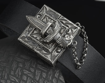 925 Sterling Silver Men's Bracelet with Black Leather Strap, Handmade Leather Bracelet with Silver Buckle for Men, Silver Bracelet for Women