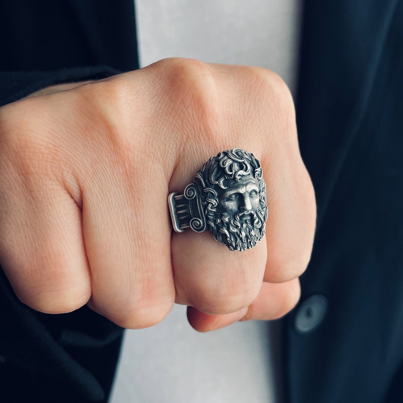 Zeus King Of The Gods Handmade Sterling Silver Ring For Men, Ancient Greek Gods Mythology Ring, Greek Silver Jewelry, Mythological Ring