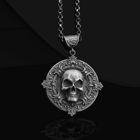Handmade Memento Mori Silver Skull Medallion Necklace Etsy