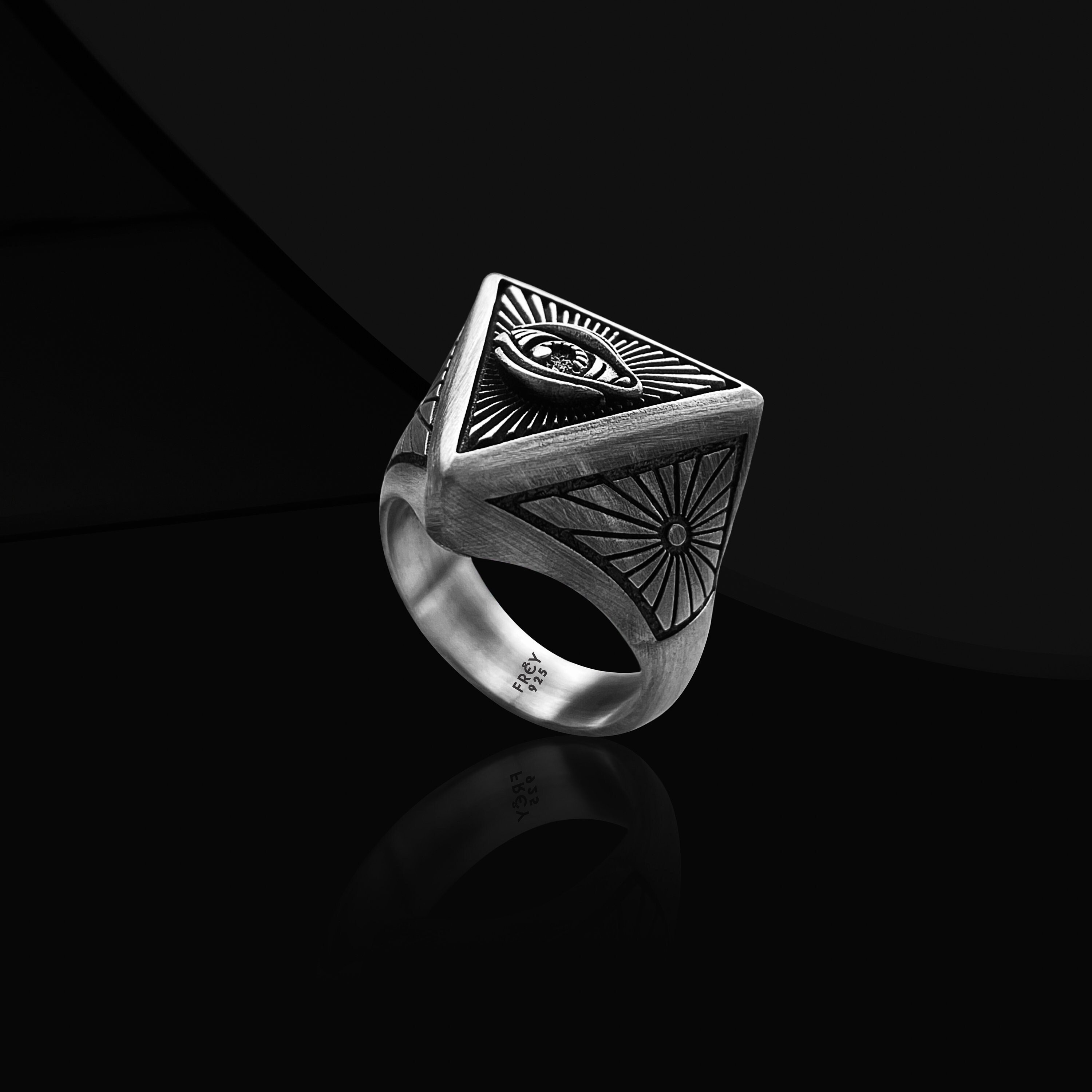 Anello Da Uomo In Argento Sterling Fatto A Mano Con Occhio Della Provvidenza, Anello Da Uomo In Argento Con Simbolo Illimunati, Gioielli Occhio Della Provvidenza, Anello Unico, Anello Per Uomo - Foto 4