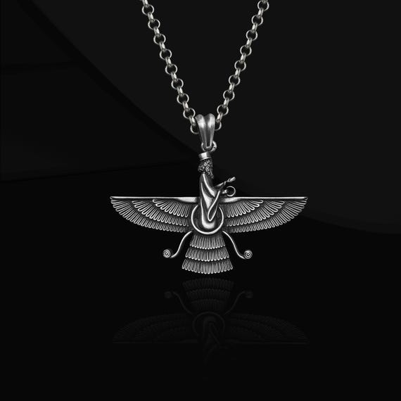 Faravahar Necklace Sterling Silver, Ahura Mazda Pendant, Ancient
