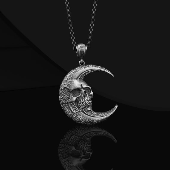 LES OSEWA - Collar De Recuerdo Mori Para Hombre, Plata De Ley 925, Colgante De Calavera Gótica, Regalo De Joyería De Halloween, 1.04 Inch * 0.93 Inch, Plata Esterlina, Sin Piedra Preciosa