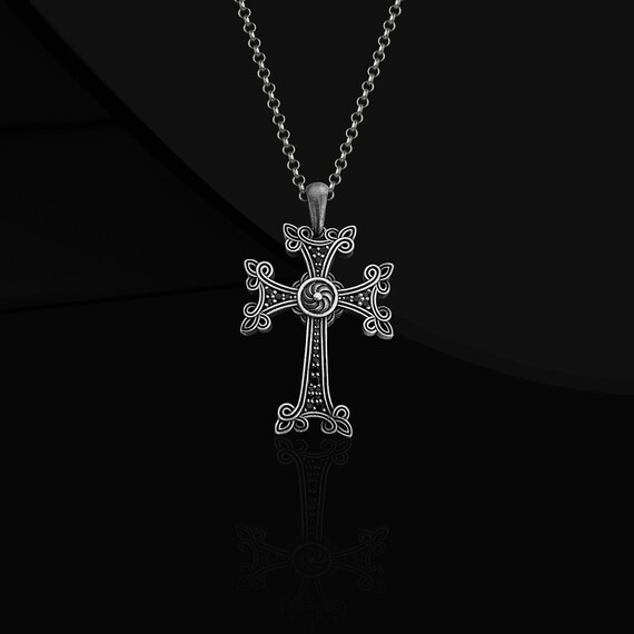 925 Sterling Silver Christian Cross Necklace With Black