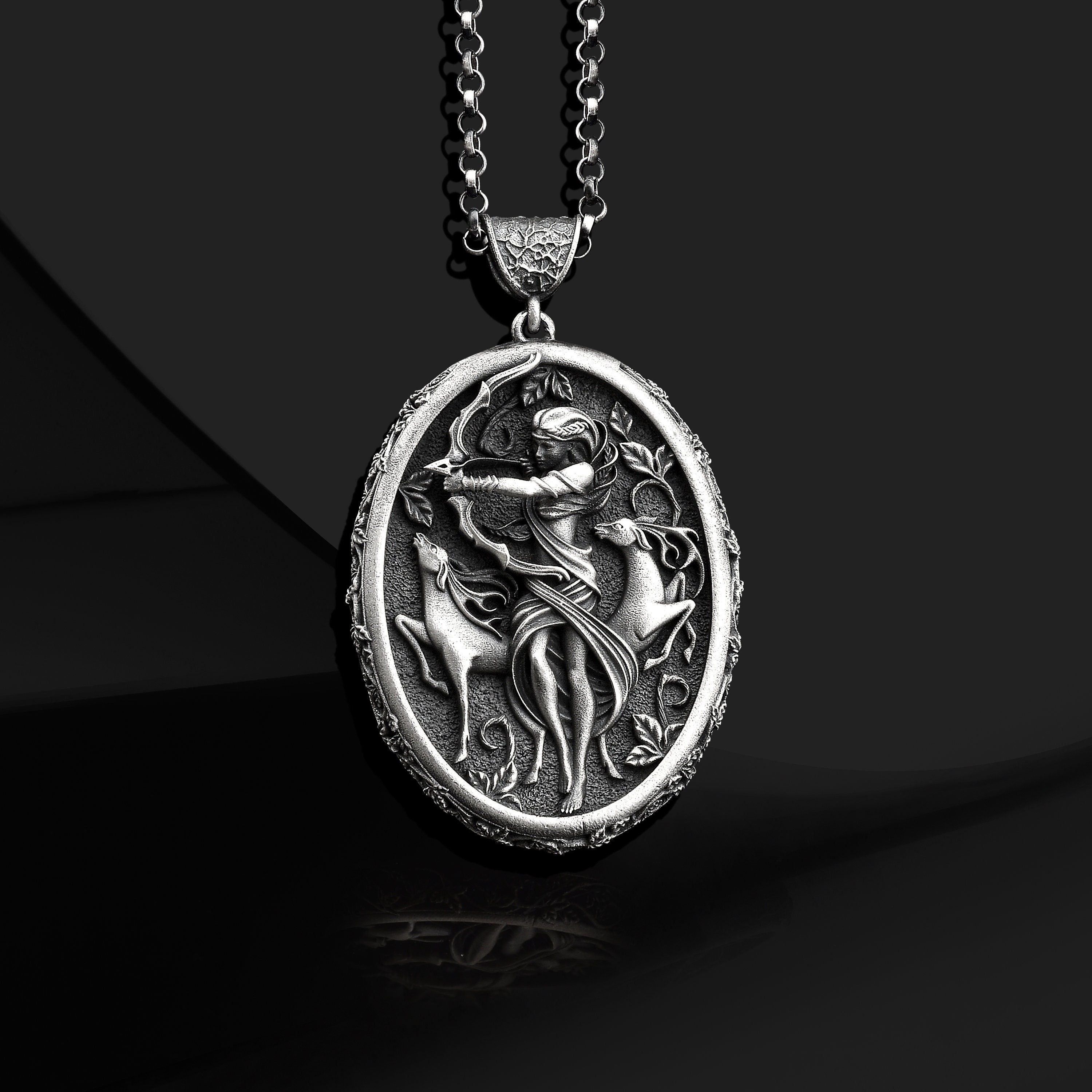 Greek Mythology Goddess Artemis Necklace: 925 Sterling Silver