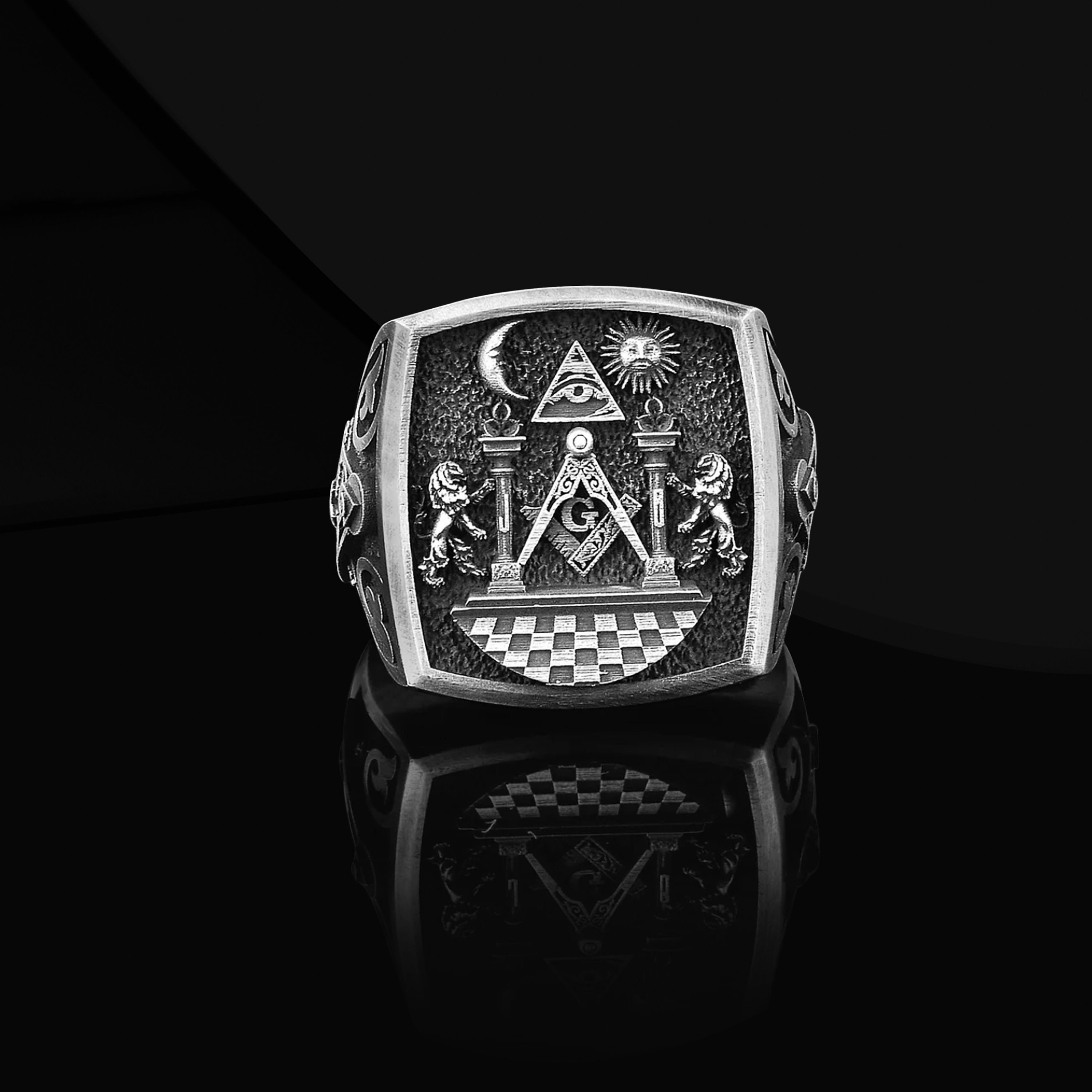 Handmade Masonic 925 Sterling Silver Signet Ring: Geometric Style