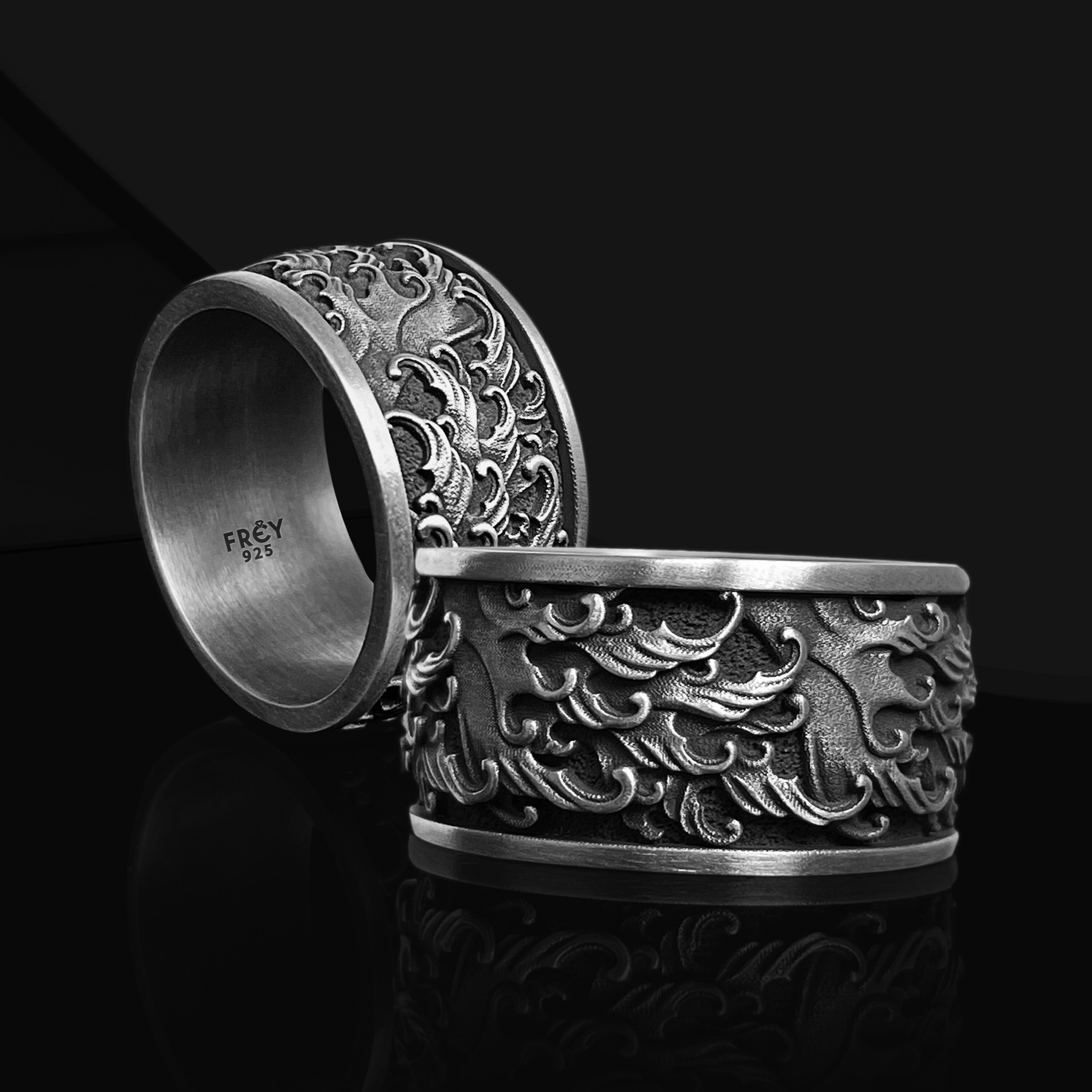 Oxidized Sterling Silver Wave Ring: Ocean Wedding Jewelry - Etsy
